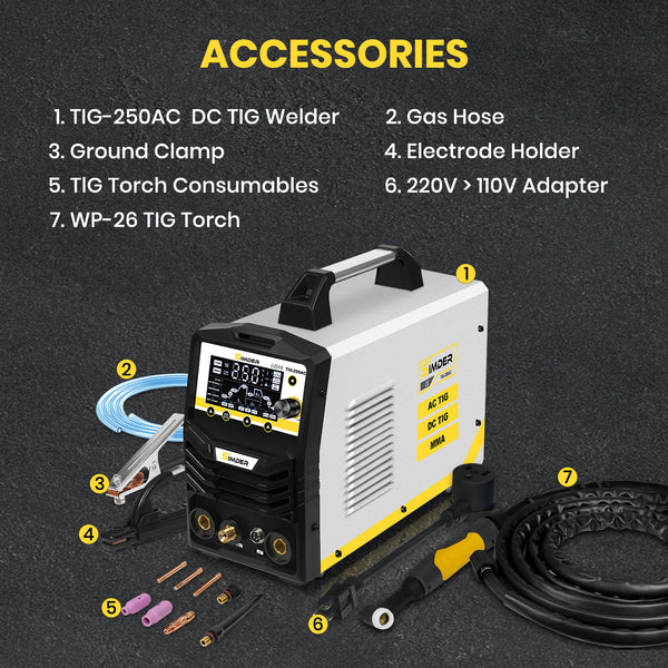 SSIMDER TIG-250 AC TIG Welder With Smart Synergic AC/DC TIG, AC/DC Pulse TIG, Spot TIG, Stick