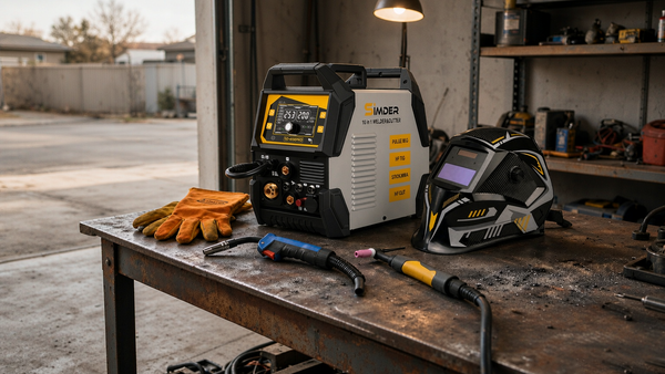 Simder SD-4050 Pro welder - multi-process machine on a home garage workbench with its MIG and TIG torches