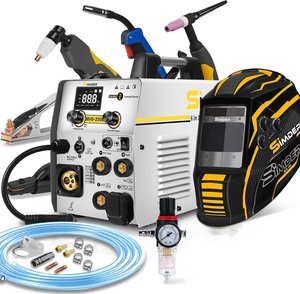 SSimder MIG-250 6-in-1 welder cutter 110V/220V with auto-darkening helmet, MIG/TIG/plasma torches and flux core wire