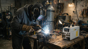 Gas MIG welding steel in a home garage with the Simder MIG-250